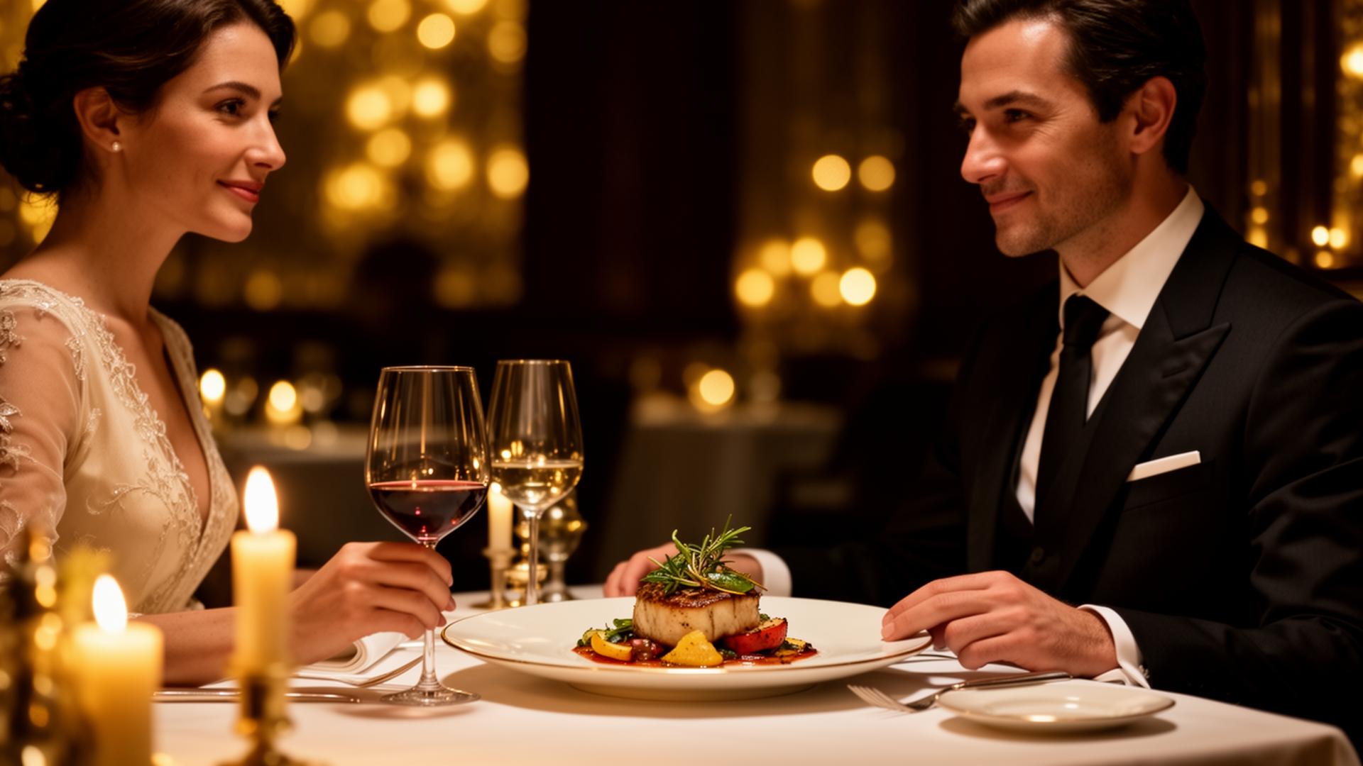 Jantar em restaurante chique à luz de velas