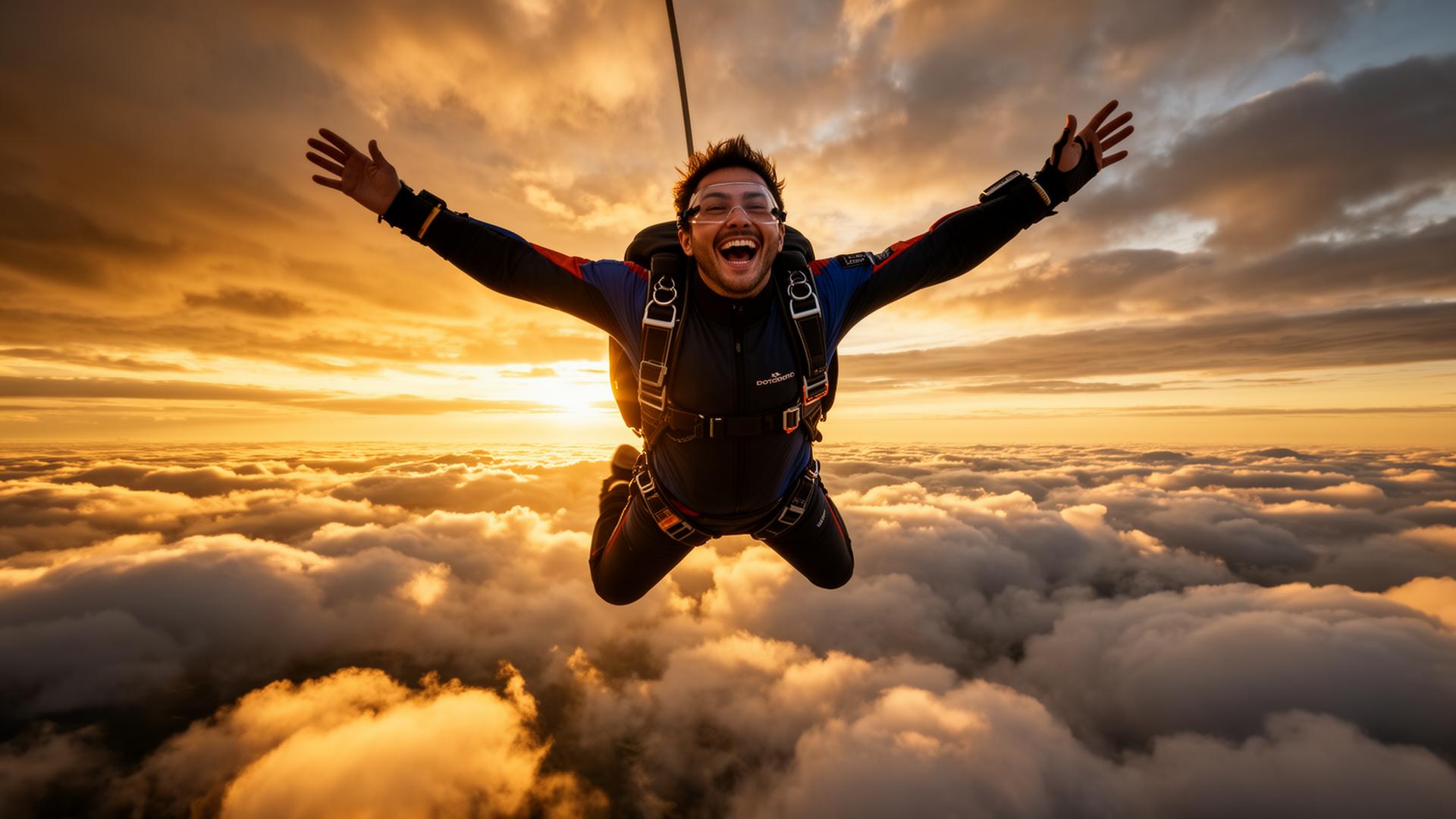 Salto de paraquedas sobre as nuvens